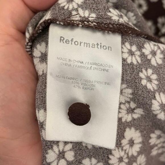 Reformation Brown White Floral Locklin Slit Midi Dress Size 2 - Picture 7 of 8